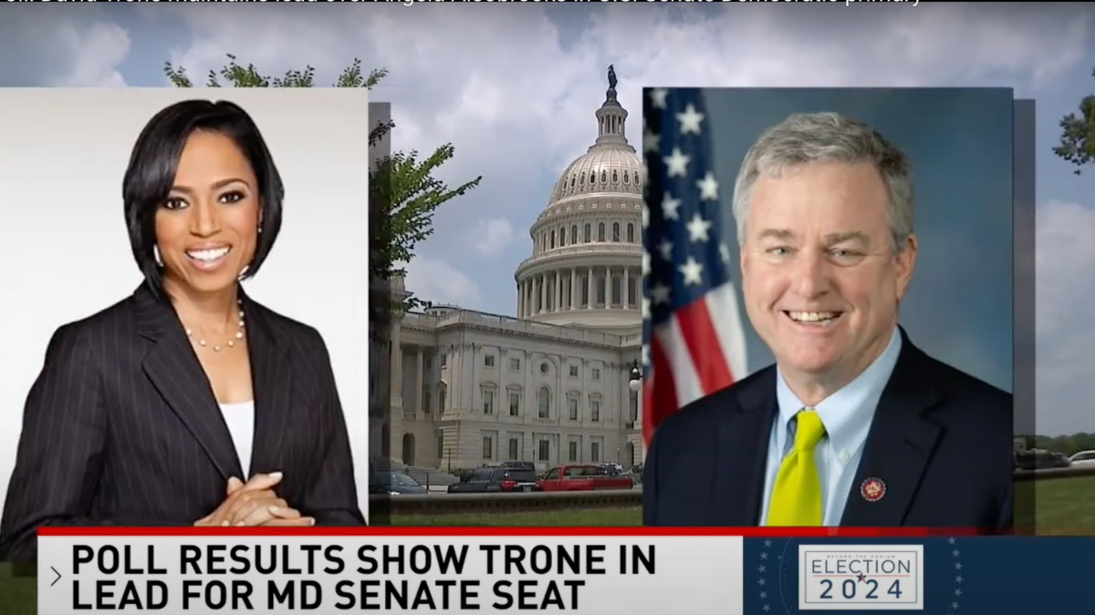 TV graphic with picture of Alsobrooks and Trone